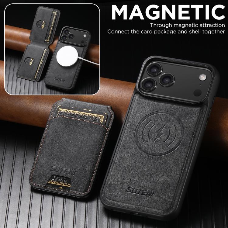 For iPhone 17 Suteni M5 Magnetic Card Bag MagSafe Leather Phone Case(Black) - iPhone 17 Cases by Suteni | Online Shopping UK | buy2fix