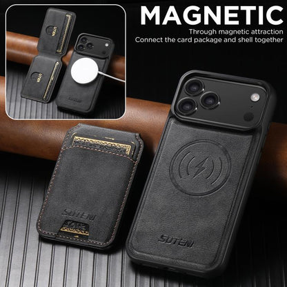For iPhone 17 Suteni M5 Magnetic Card Bag MagSafe Leather Phone Case(Black) - iPhone 17 Cases by Suteni | Online Shopping UK | buy2fix
