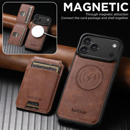 For iPhone 17 Suteni M5 Magnetic Card Bag MagSafe Leather Phone Case(Brown) - iPhone 17 Cases by Suteni | Online Shopping UK | buy2fix