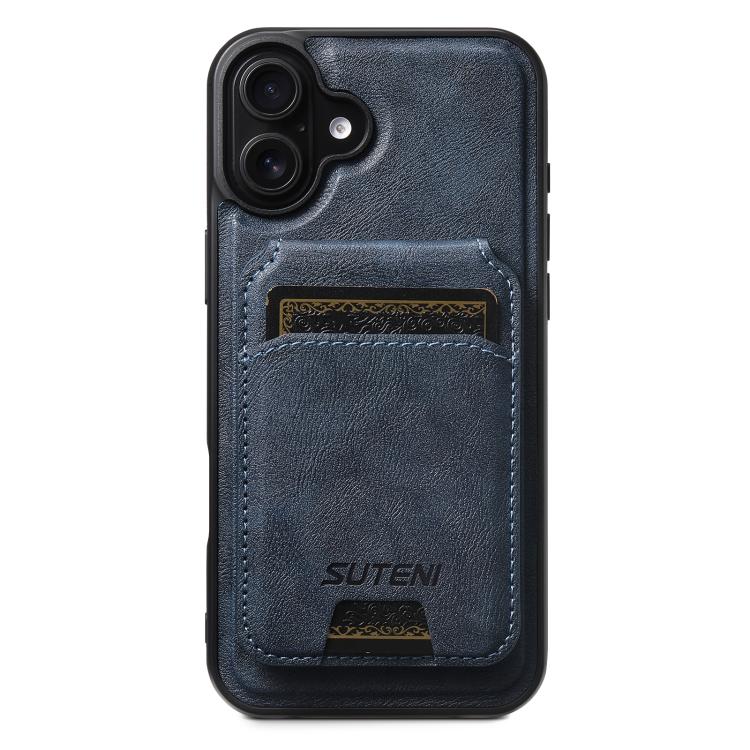 For iPhone 17 Suteni M5 Magnetic Card Bag MagSafe Leather Phone Case(Blue) - iPhone 17 Cases by Suteni | Online Shopping UK | buy2fix