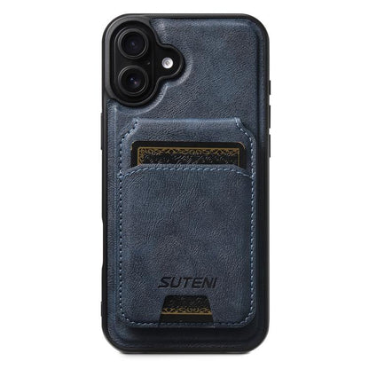 For iPhone 17 Suteni M5 Magnetic Card Bag MagSafe Leather Phone Case(Blue) - iPhone 17 Cases by Suteni | Online Shopping UK | buy2fix