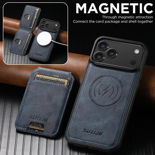 For iPhone 17 Suteni M5 Magnetic Card Bag MagSafe Leather Phone Case(Blue) - iPhone 17 Cases by Suteni | Online Shopping UK | buy2fix