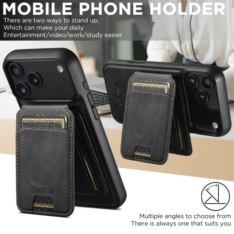 For iPhone Air Suteni M5 Magnetic Card Bag MagSafe Leather Phone Case(Black) - iPhone Air Cases by Suteni | Online Shopping UK | buy2fix