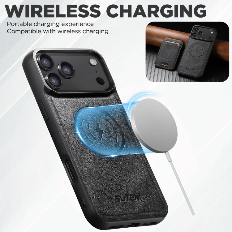 For iPhone Air Suteni M5 Magnetic Card Bag MagSafe Leather Phone Case(Black) - iPhone Air Cases by Suteni | Online Shopping UK | buy2fix