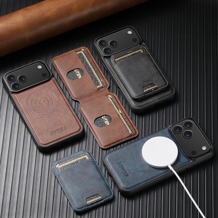For iPhone Air Suteni M5 Magnetic Card Bag MagSafe Leather Phone Case(Black) - iPhone Air Cases by Suteni | Online Shopping UK | buy2fix