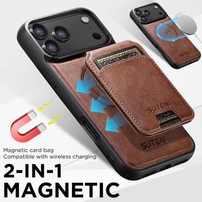 For iPhone 17 Air Suteni M5 Magnetic Card Bag MagSafe Leather Phone Case(Brown) - iPhone 17 Air Cases by Suteni | Online Shopping UK | buy2fix