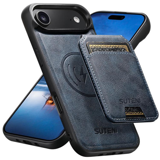 For iPhone 17 Air Suteni M5 Magnetic Card Bag MagSafe Leather Phone Case(Blue) - iPhone 17 Air Cases by Suteni | Online Shopping UK | buy2fix