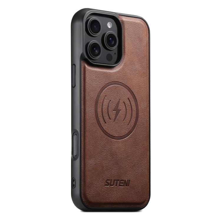 For iPhone 16 Pro Suteni G5 Cowhide Leather MagSafe Magnetic Phone Case(Brown) - iPhone 16 Pro Cases by Suteni | Online Shopping UK | buy2fix