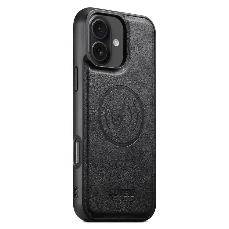 For iPhone 16 Suteni G5 Cowhide Leather MagSafe Magnetic Phone Case(Black) - iPhone 16 Cases by Suteni | Online Shopping UK | buy2fix