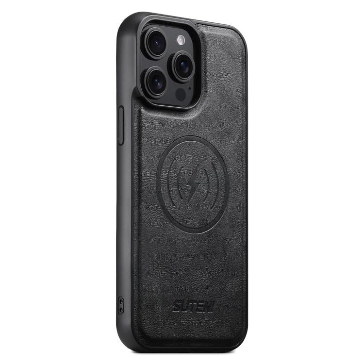For iPhone 15 Pro Suteni G5 Cowhide Leather MagSafe Magnetic Phone Case(Black) - iPhone 15 Pro Cases by Suteni | Online Shopping UK | buy2fix