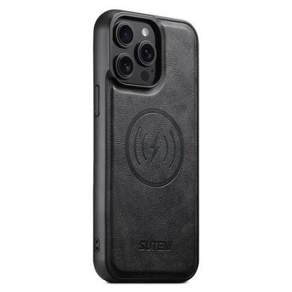 For iPhone 15 Pro Suteni G5 Cowhide Leather MagSafe Magnetic Phone Case(Black) - iPhone 15 Pro Cases by Suteni | Online Shopping UK | buy2fix