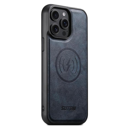 For iPhone 15 Pro Suteni G5 Cowhide Leather MagSafe Magnetic Phone Case(Blue) - iPhone 15 Pro Cases by Suteni | Online Shopping UK | buy2fix