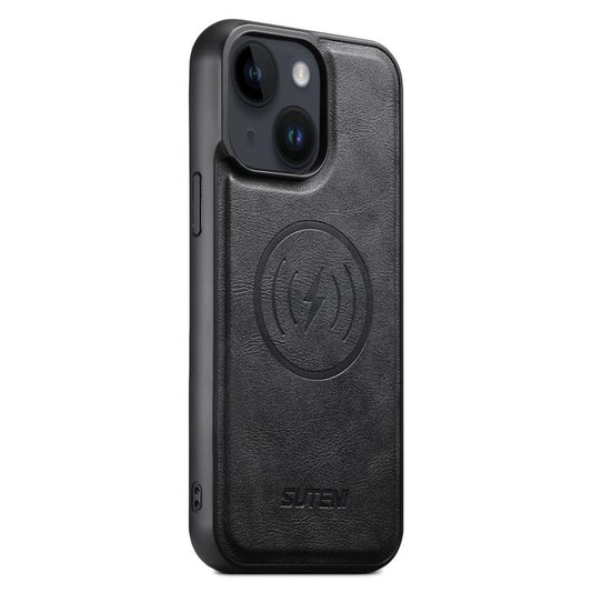 For iPhone 14 Suteni G5 Cowhide Leather MagSafe Magnetic Phone Case(Black) - iPhone 14 Cases by Suteni | Online Shopping UK | buy2fix