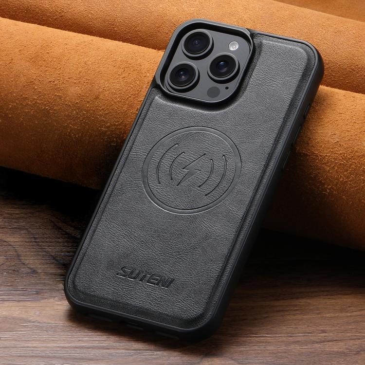 For iPhone 14 Suteni G5 Cowhide Leather MagSafe Magnetic Phone Case(Black) - iPhone 14 Cases by Suteni | Online Shopping UK | buy2fix