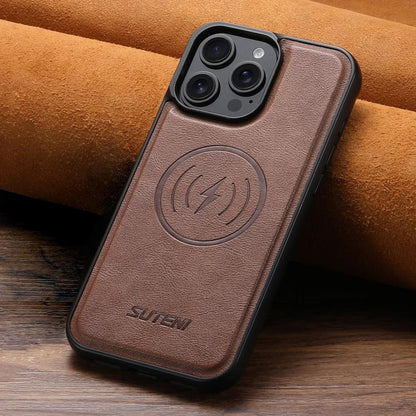 For iPhone 14 Suteni G5 Cowhide Leather MagSafe Magnetic Phone Case(Brown) - iPhone 14 Cases by Suteni | Online Shopping UK | buy2fix