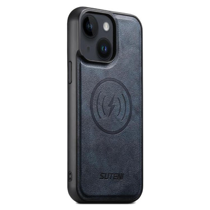 For iPhone 14 Suteni G5 Cowhide Leather MagSafe Magnetic Phone Case(Blue) - iPhone 14 Cases by Suteni | Online Shopping UK | buy2fix