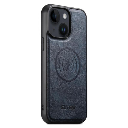 For iPhone 14 Suteni G5 Cowhide Leather MagSafe Magnetic Phone Case(Blue) - iPhone 14 Cases by Suteni | Online Shopping UK | buy2fix