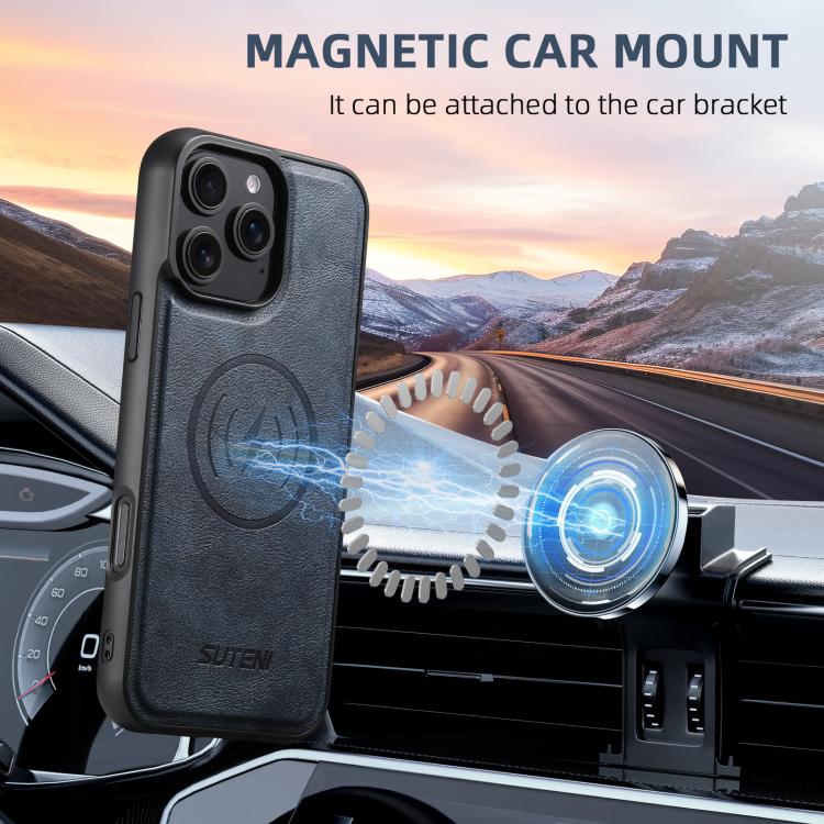 For iPhone 14 Suteni G5 Cowhide Leather MagSafe Magnetic Phone Case(Blue) - iPhone 14 Cases by Suteni | Online Shopping UK | buy2fix
