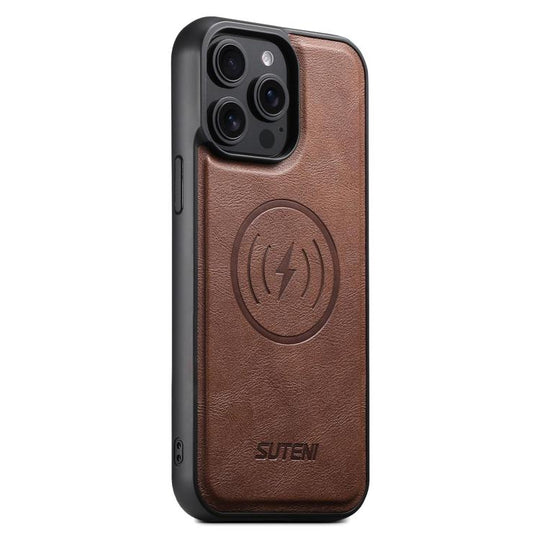 For iPhone 14 Pro Suteni G5 Cowhide Leather MagSafe Magnetic Phone Case(Brown)