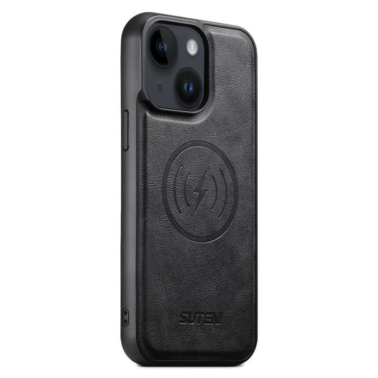 For iPhone 13 Suteni G5 Cowhide Leather MagSafe Magnetic Phone Case(Black)