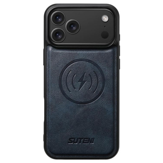 For iPhone 17 Pro Suteni G5 Cowhide Leather MagSafe Magnetic Phone Case(Blue)
