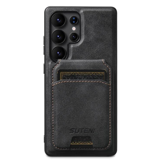 For Samsung Galaxy S25 Ultra 5G Suteni M5 Magnetic Card Bag MagSafe Cowhide Texture Leather Phone Case(Black)