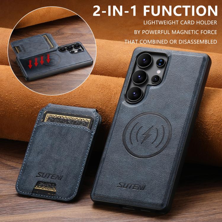 For Samsung Galaxy S24 Ultra 5G Suteni M5 Magnetic Card Bag MagSafe Leather Phone Case(Blue) - Galaxy S24 Ultra 5G Cases by Suteni | Online Shopping UK | buy2fix