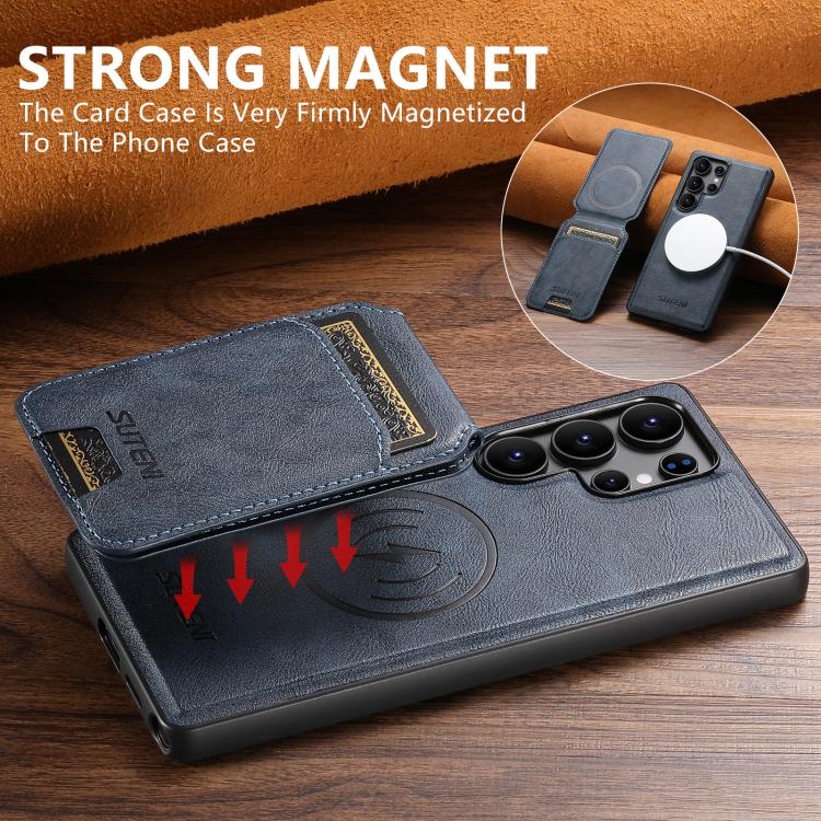 For Samsung Galaxy S24 Ultra 5G Suteni M5 Magnetic Card Bag MagSafe Leather Phone Case(Blue) - Galaxy S24 Ultra 5G Cases by Suteni | Online Shopping UK | buy2fix