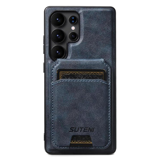 For Samsung Galaxy S23 Ultra 5G Suteni M5 Magnetic Card Bag MagSafe Cowhide Texture Leather Phone Case(Blue)