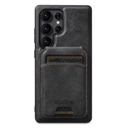 For Samsung Galaxy S22 Ultra 5G Suteni M5 Magnetic Card Bag MagSafe Leather Phone Case(Black) - Galaxy S22 Ultra 5G Cases by Suteni | Online Shopping UK | buy2fix