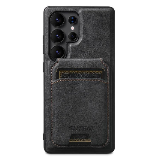 For Samsung Galaxy S22 Ultra 5G Suteni M5 Magnetic Card Bag MagSafe Leather Phone Case(Black) - Galaxy S22 Ultra 5G Cases by Suteni | Online Shopping UK | buy2fix