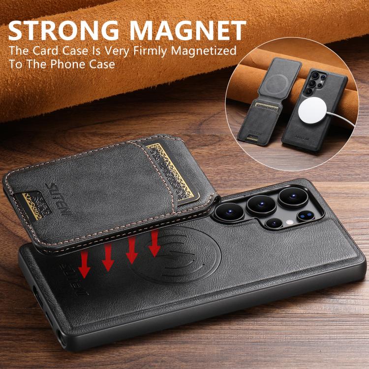 For Samsung Galaxy S22 Ultra 5G Suteni M5 Magnetic Card Bag MagSafe Leather Phone Case(Black) - Galaxy S22 Ultra 5G Cases by Suteni | Online Shopping UK | buy2fix