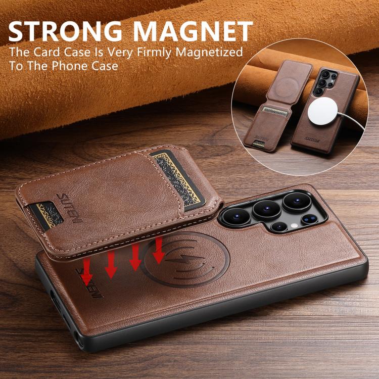 For Samsung Galaxy S22 Ultra 5G Suteni M5 Magnetic Card Bag MagSafe Leather Phone Case(Brown) - Galaxy S22 Ultra 5G Cases by Suteni | Online Shopping UK | buy2fix