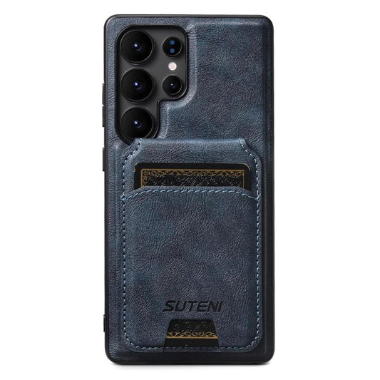 For Samsung Galaxy S22 Ultra 5G Suteni M5 Magnetic Card Bag MagSafe Leather Phone Case(Blue) - Galaxy S22 Ultra 5G Cases by Suteni | Online Shopping UK | buy2fix
