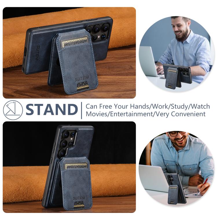 For Samsung Galaxy S22 Ultra 5G Suteni M5 Magnetic Card Bag MagSafe Leather Phone Case(Blue) - Galaxy S22 Ultra 5G Cases by Suteni | Online Shopping UK | buy2fix