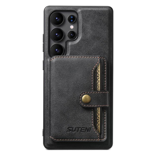 For Samsung Galaxy S22 Ultra 5G Suteni M4 Magnetic Card Bag MagSafe Leather Phone Case(Black)