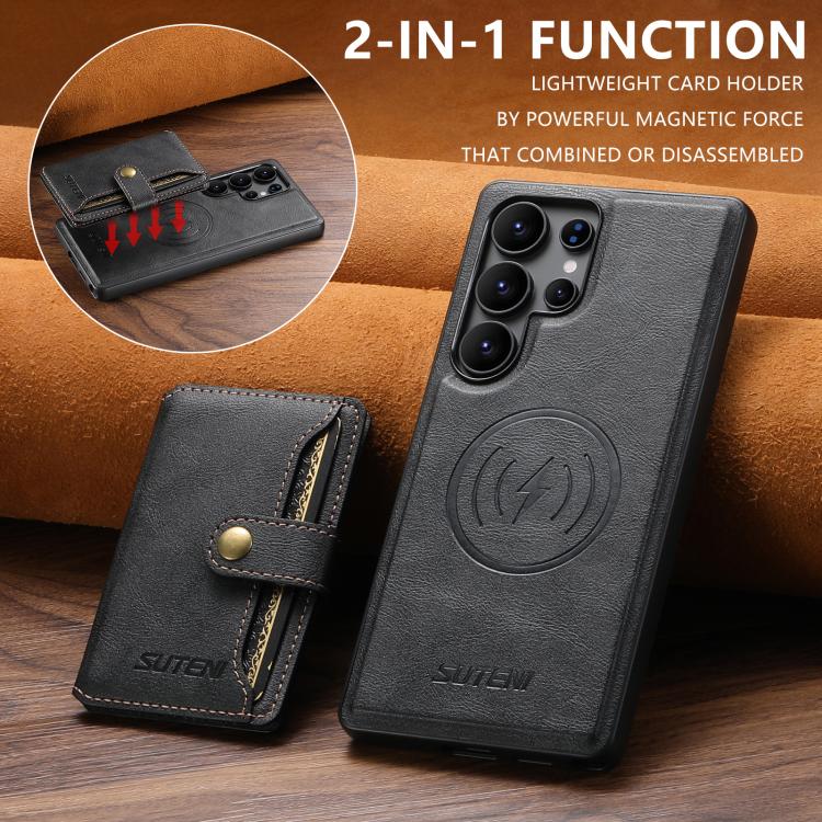 For Samsung Galaxy S22 Ultra 5G Suteni M4 Magnetic Card Bag MagSafe Leather Phone Case(Black) - Galaxy S22 Ultra 5G Cases by Suteni | Online Shopping UK | buy2fix