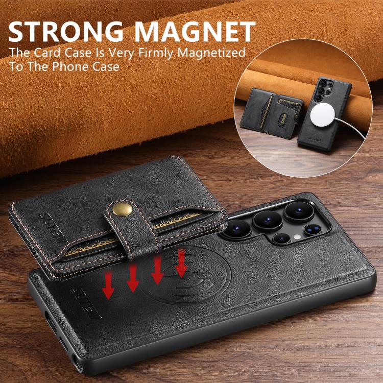 For Samsung Galaxy S22 Ultra 5G Suteni M4 Magnetic Card Bag MagSafe Leather Phone Case(Black) - Galaxy S22 Ultra 5G Cases by Suteni | Online Shopping UK | buy2fix