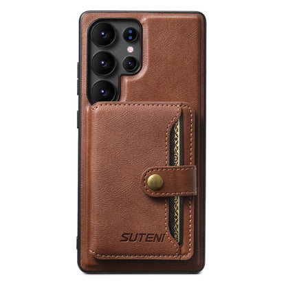 For Samsung Galaxy S22 Ultra 5G Suteni M4 Magnetic Card Bag MagSafe Leather Phone Case(Brown) - Galaxy S22 Ultra 5G Cases by Suteni | Online Shopping UK | buy2fix