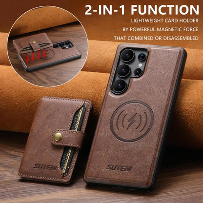 For Samsung Galaxy S22 Ultra 5G Suteni M4 Magnetic Card Bag MagSafe Leather Phone Case(Brown) - Galaxy S22 Ultra 5G Cases by Suteni | Online Shopping UK | buy2fix