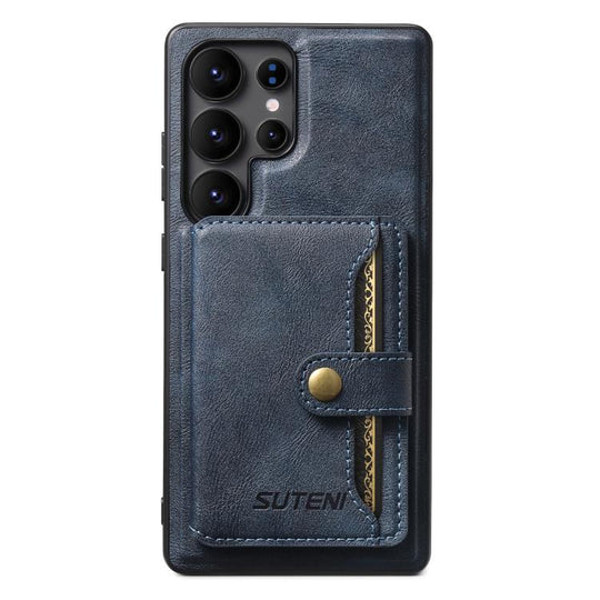 For Samsung Galaxy S22 Ultra 5G Suteni M4 Magnetic Card Bag MagSafe Leather Phone Case(Blue)