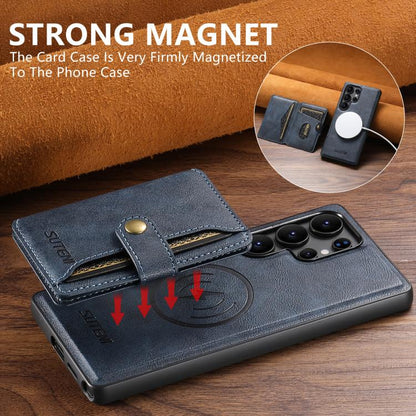 For Samsung Galaxy S22 Ultra 5G Suteni M4 Magnetic Card Bag MagSafe Leather Phone Case(Blue) - Galaxy S22 Ultra 5G Cases by Suteni | Online Shopping UK | buy2fix