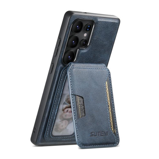 For Samsung Galaxy S23 Ultra 5G Suteni M3 Card Bag MagSafe Cowhide Texture Leather Phone Case(Blue)