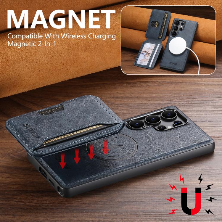 For Samsung Galaxy S22 Ultra 5G Suteni M3 Card Bag MagSafe Cowhide Texture Leather Phone Case(Blue) - Galaxy S22 Ultra 5G Cases by Suteni | Online Shopping UK | buy2fix