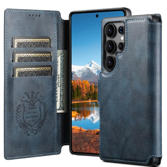 For Samsung Galaxy S22 Ultra 5G Suteni Q05 2-in-1 Multi-function Detachable Wallet MagSafe Phone Case(Blue) - Galaxy S22 Ultra 5G Cases by Suteni | Online Shopping UK | buy2fix
