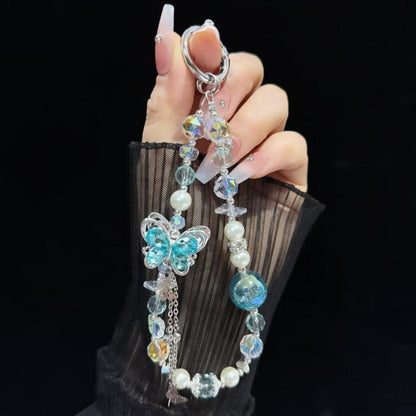 Alloy Rhinestone Butterfly Phone Chain(Blue) - Lanyards & Wrist Straps by buy2fix | Online Shopping UK | buy2fix