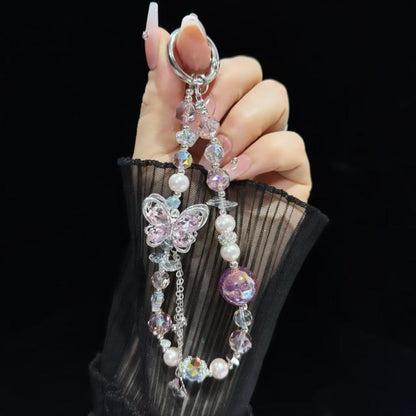 Alloy Rhinestone Butterfly Phone Chain(Pink) - Lanyards & Wrist Straps by buy2fix | Online Shopping UK | buy2fix