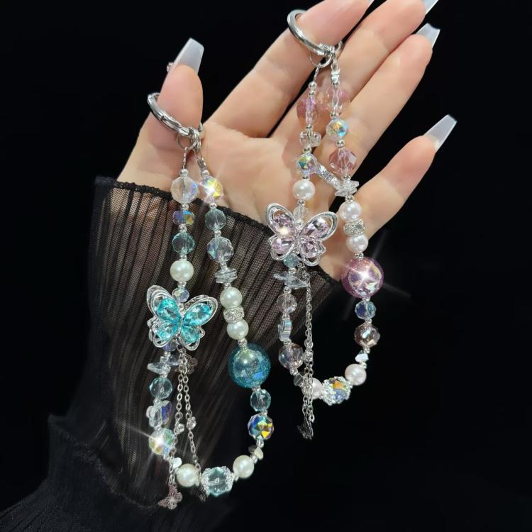 Alloy Rhinestone Butterfly Phone Chain(Blue) - Lanyards & Wrist Straps by buy2fix | Online Shopping UK | buy2fix
