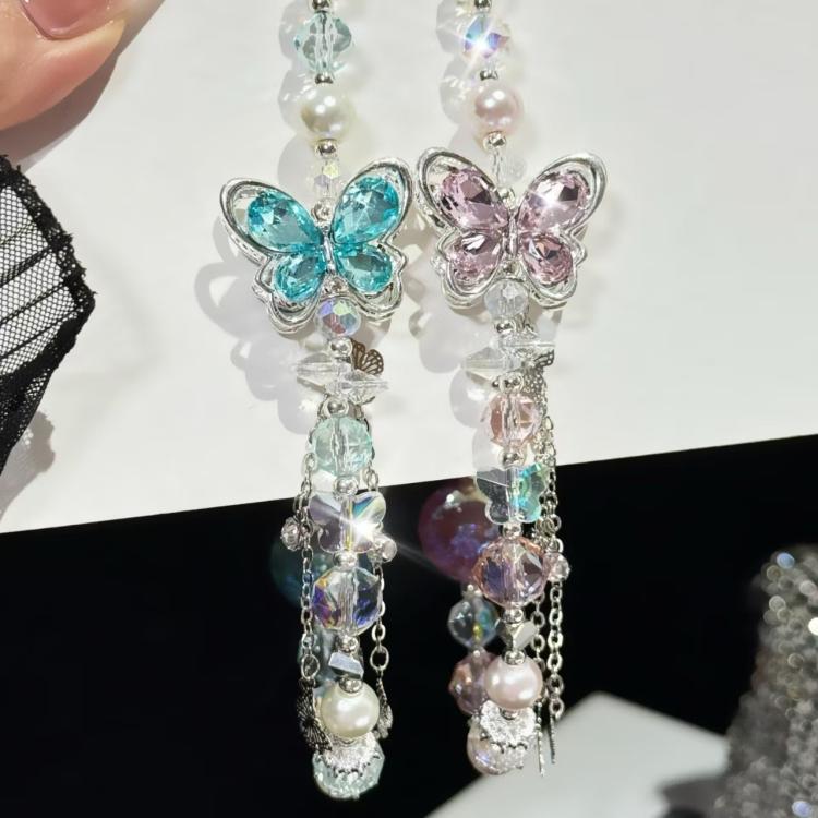 Alloy Rhinestone Butterfly Phone Chain(Pink) - Lanyards & Wrist Straps by buy2fix | Online Shopping UK | buy2fix