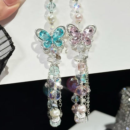 Alloy Rhinestone Butterfly Phone Chain(Pink) - Lanyards & Wrist Straps by buy2fix | Online Shopping UK | buy2fix